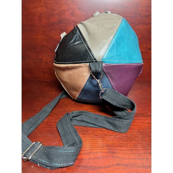 Boho Round Ball Handbag Purse Multi Color Patchwork Zipper Close Storybook Liner - Picture 3 of 9